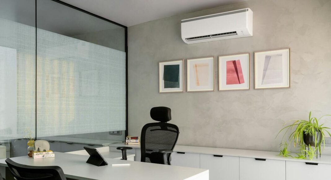An office with an air conditoner.