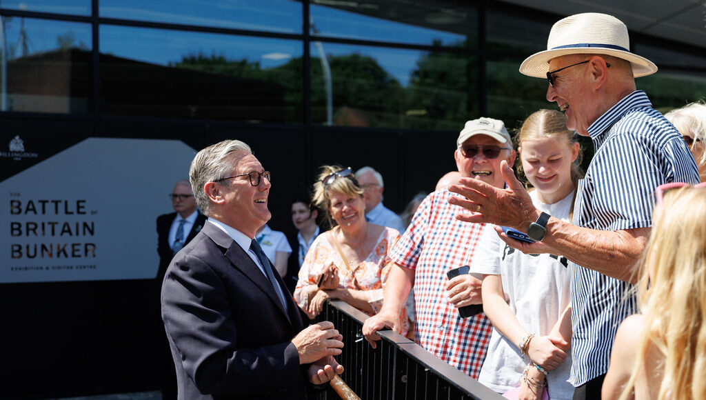 Prime Minister Keir Starmer speaks with the public after hosting Polish Prime Minister Donald Tusk, at the Battle of Britain Museum in Uxbridge on May 27