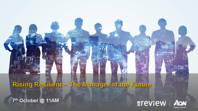 Silhouettes of a diverse group of people in business attire with futuristic digital graphics overlaid. Text reads: 