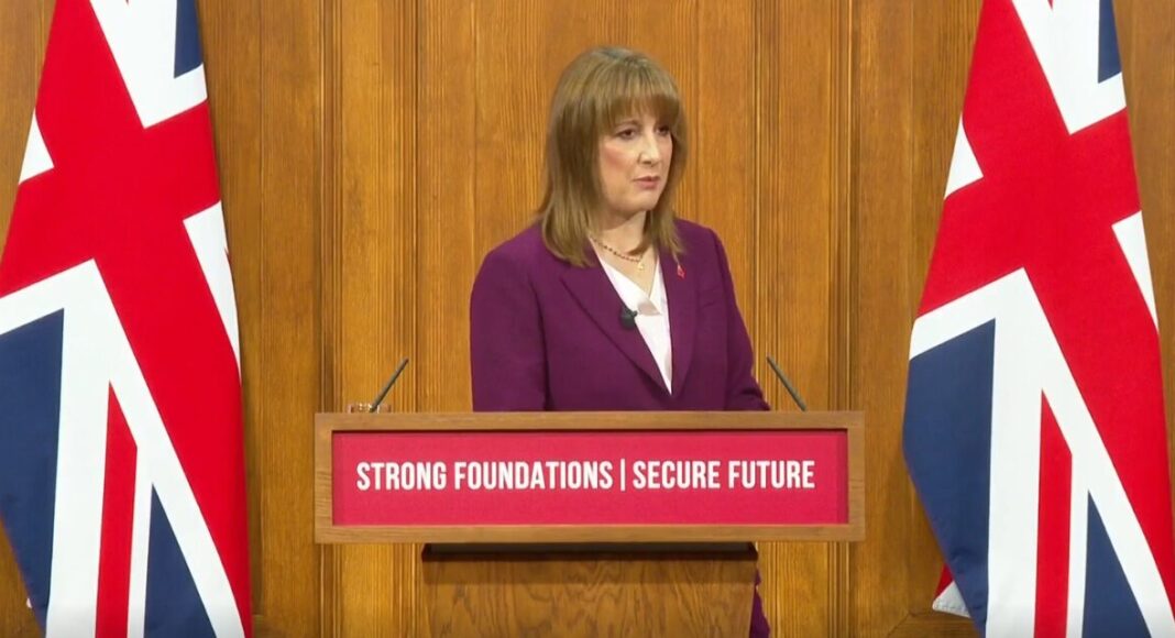 Chancellor Rachel Reeves giving a news conference.