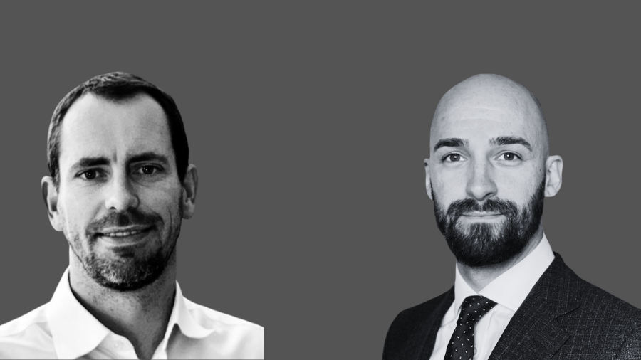 Two men in formal attire are pictured; the man on the left, sporting short hair and a white shirt, represents a modern professional adapting to hybrid working, while the bald man on the right, with a beard and dressed in a suit and tie, signifies traditional business elegance.