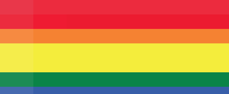 A rainbow flag with the text 