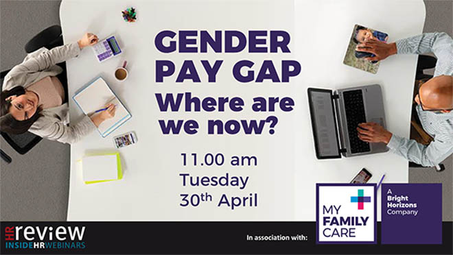 Banner advertising a webinar on the gender pay gap titled 