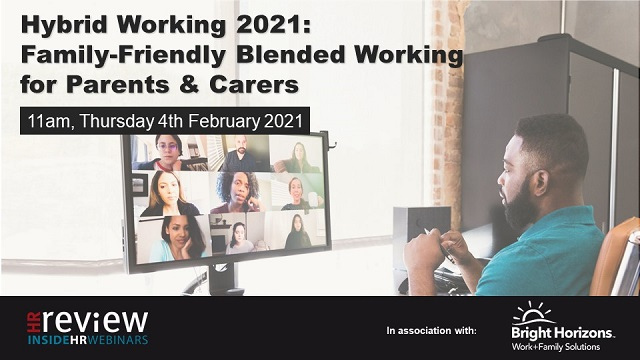 A man participates in a virtual meeting with several people. Text on the image reads: 