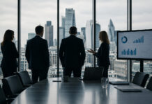 Employers prioritise cost control over growth as confidence remains weak, CIPD says Businesspeople look out of an office window.