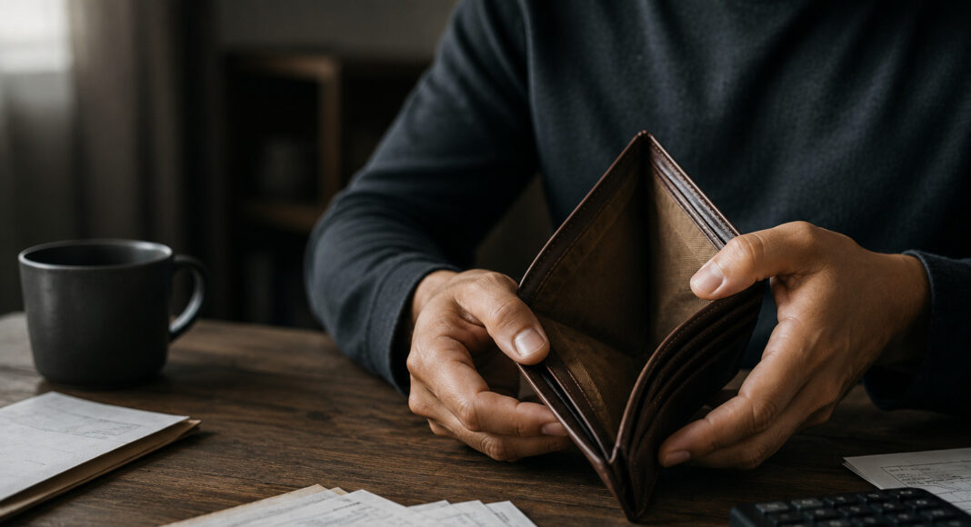 A person holds an empty wallet.