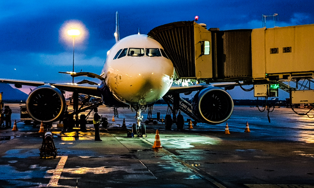 an aeroplane before sunrise