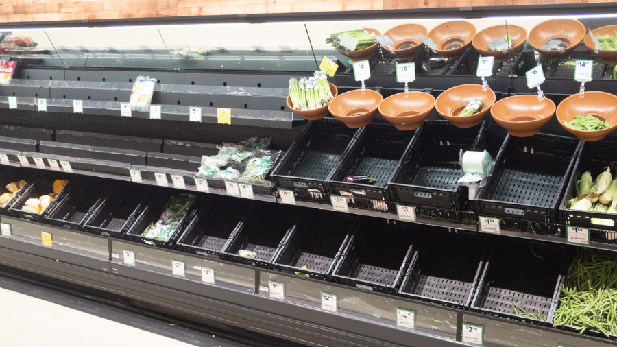 Tesco strikes have left the grocery store's produce section with mostly empty shelves and a few remaining vegetables.
