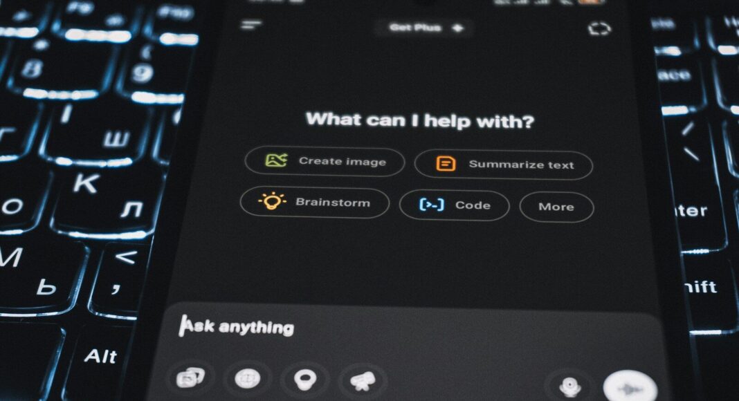 A smartphone shows an AI assistant's interface.