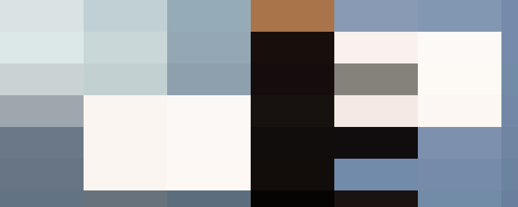 A person holding two signs against a blue background. The left sign reads 