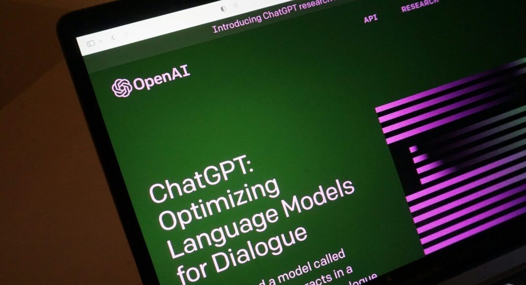 A comptuer screen displaying the website of ChatGPT maker OpenAI.