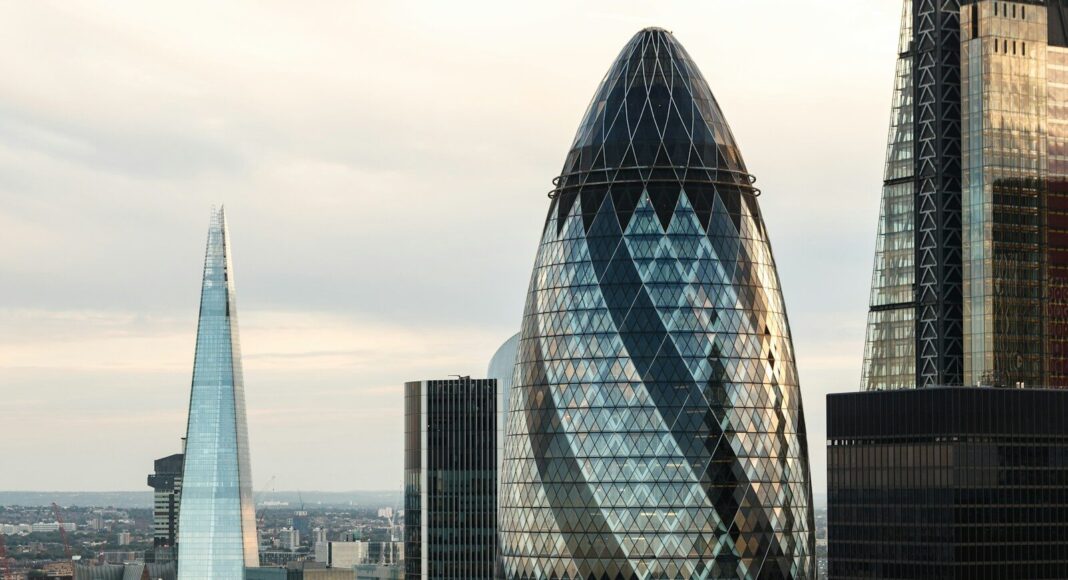 A view of London skyscrapers.