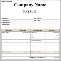 A Human Resources pay slip template with a company name on it.