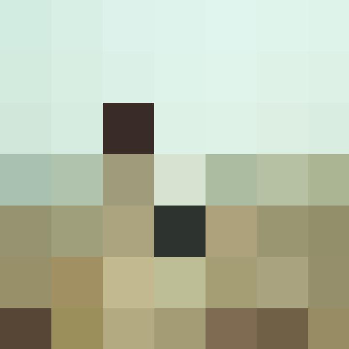 Woman standing with a bicycle on a foggy, barren field, wearing a blouse and shorts, looking to the side.