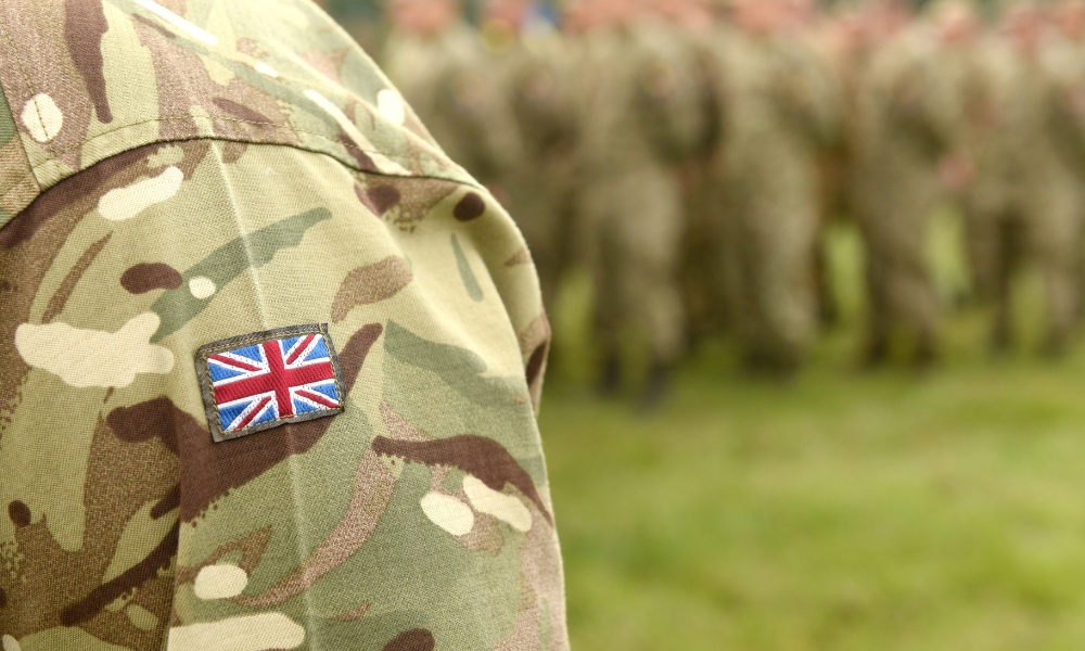 army jacket sleeve, with Union Jack on it